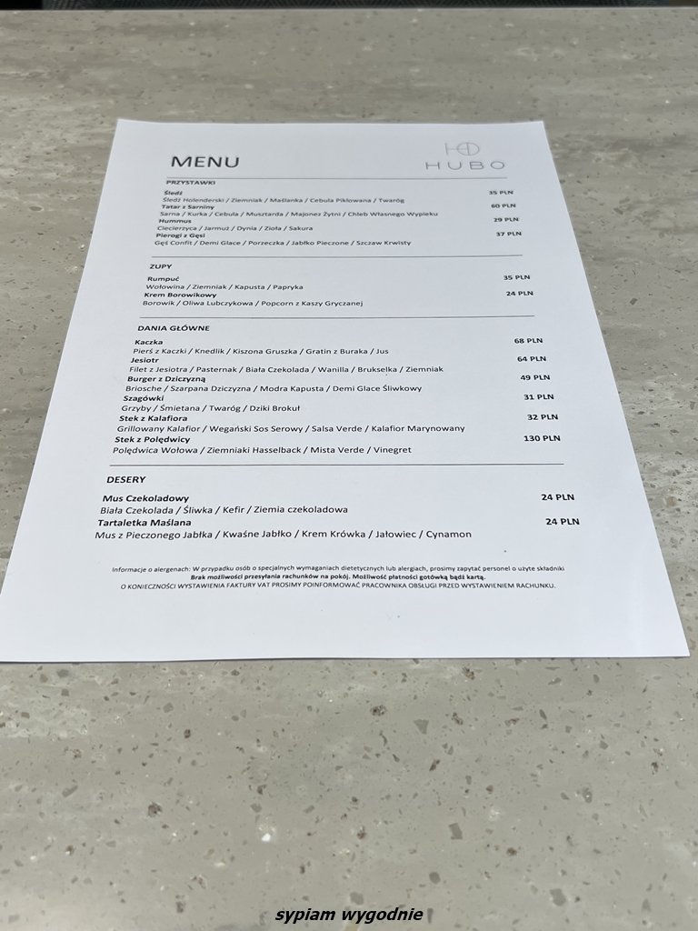 menu w restauracji Hubo Kuchnia i bar w Swarzędzu w hotelu Hampton by Hilton Poznań Swarzędz